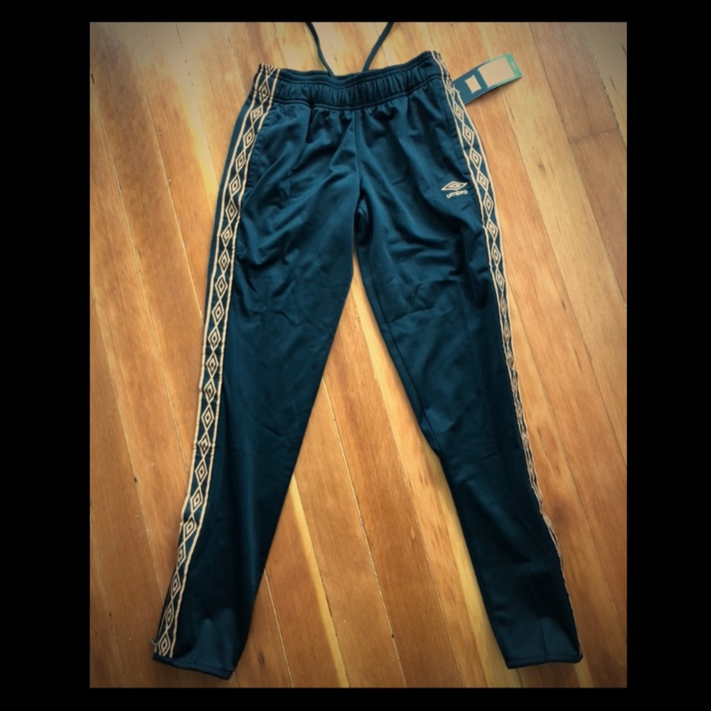 Black NWT Umbro track pants w/ gold embroidery